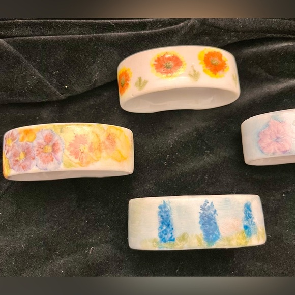 Polish Napkin Rings Holders Dining Hand Painted Porcelain Ceramic Gift Floral - Picture 2 of 16